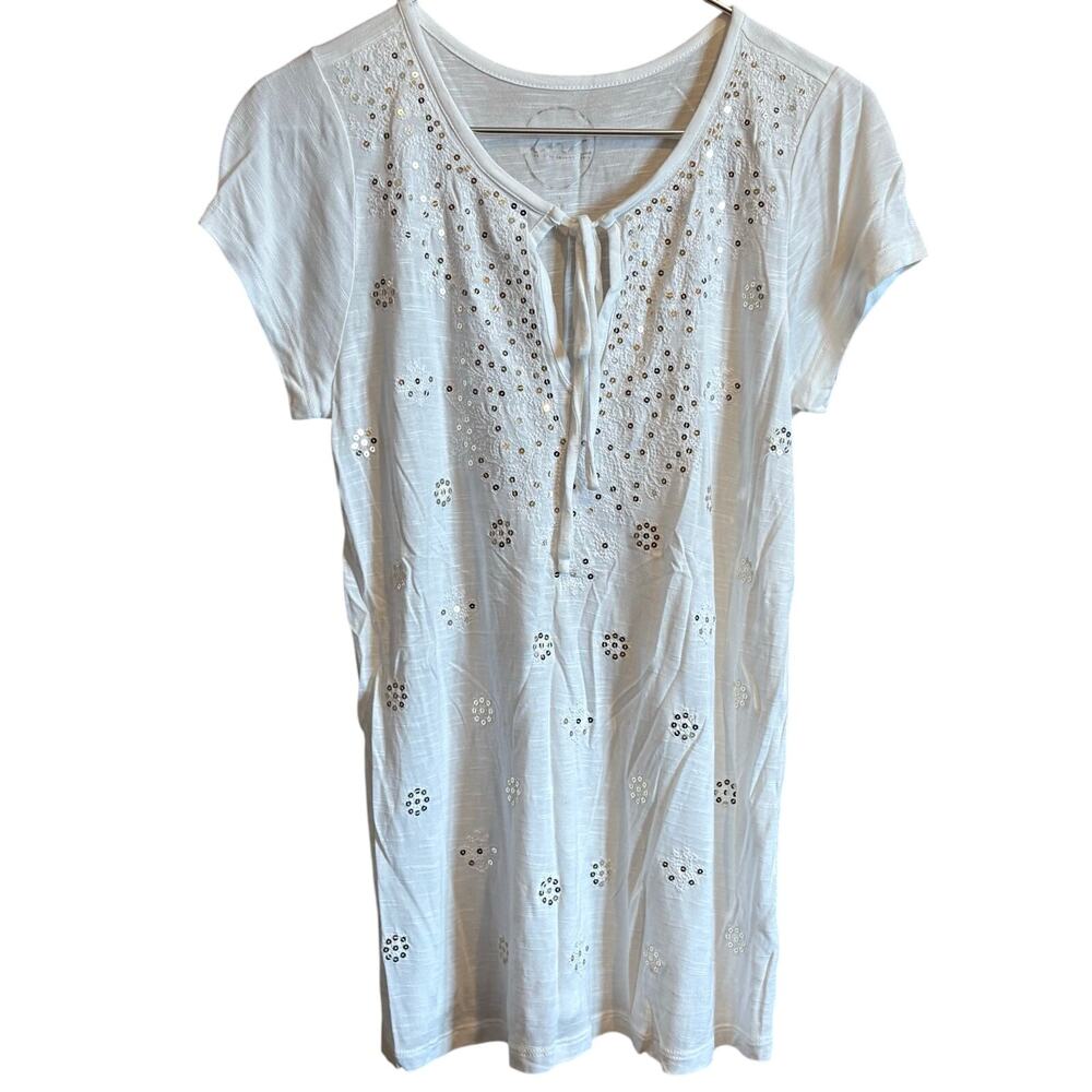INC International Concepts Womens White Sequence DesignPeasant Blouse Top M